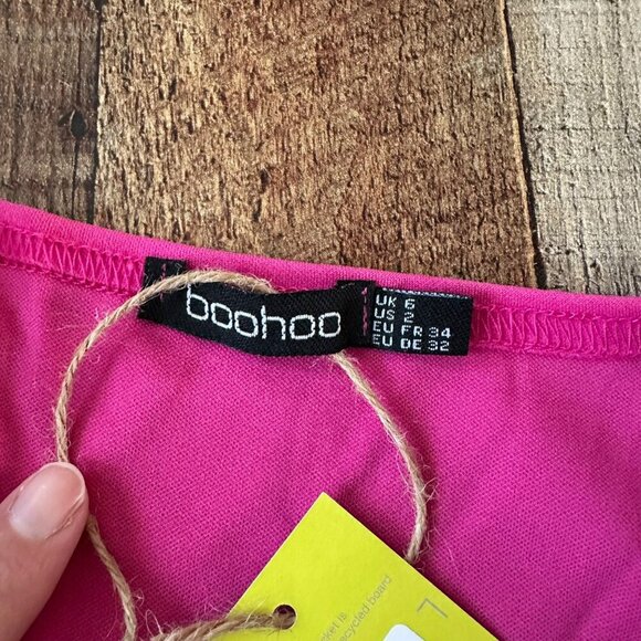 Bohoo Pink Scuba Puff Sleeve Wrap Mini Dress With Belt Size 2 - Picture 8 of 11